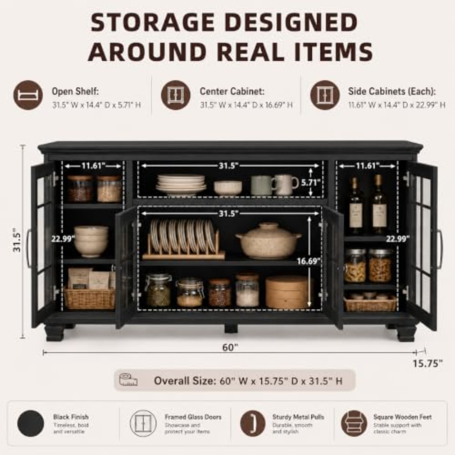 Buffet de 60 pouces avec porte - Glass Door Hinge avis et prix